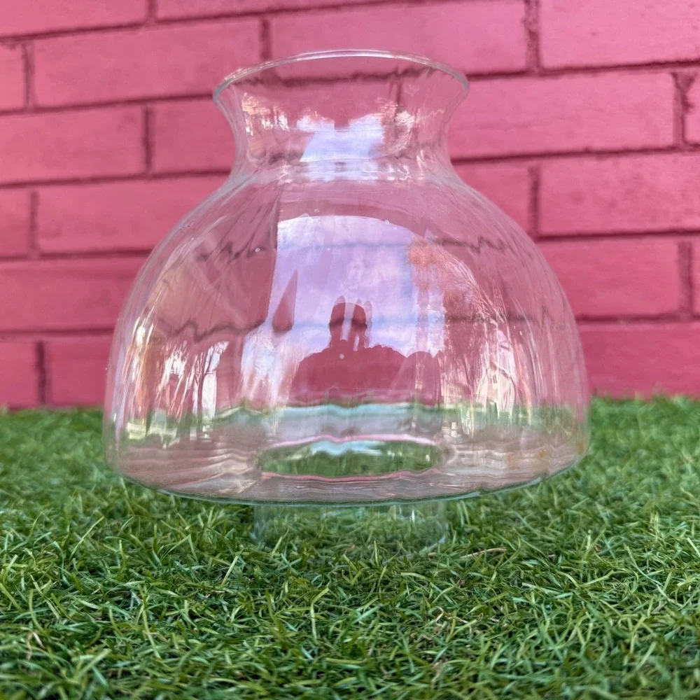 Vtg Hurricane Lampshade Clear Ribbed Glass Hurricane Chimney Mid Century Cottage